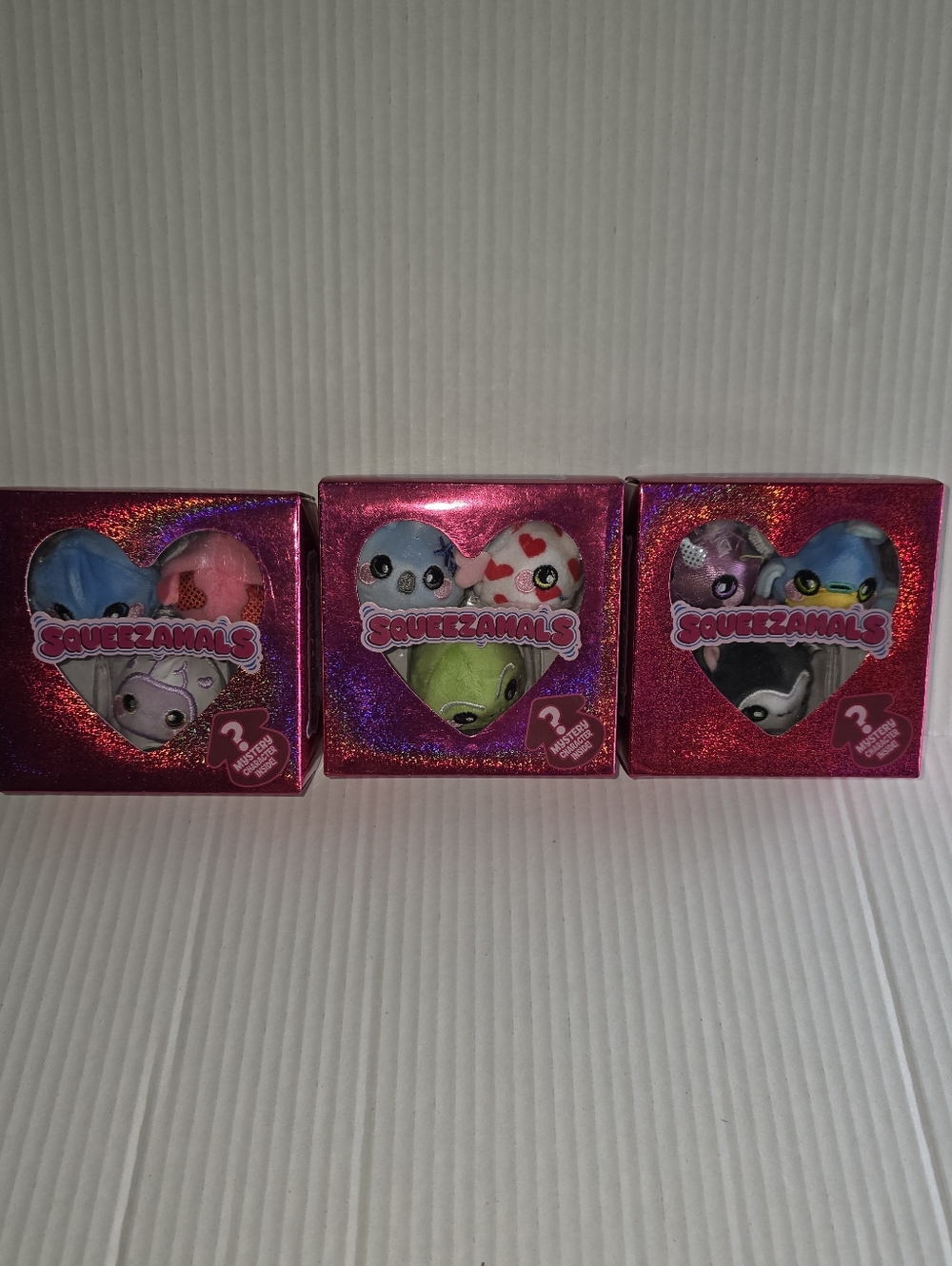 NIB Squeezamals (3) Boxes (3) Pack Plush In Pink Glitter Boxes